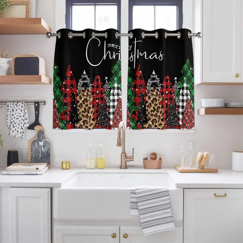Vista 11 de Libaoge Cortinas de Navidad para cocina, dormitorio, juego de 2 paneles, diseño de muñeco de nieve de Navidad, cortinas de invierno con copos