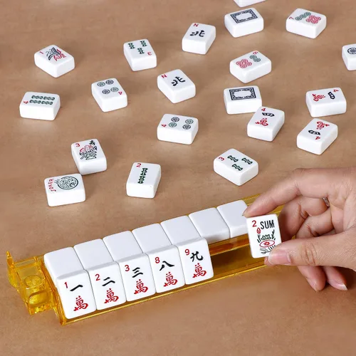 Vista 5 de Nouva American Mahjong - Juego completo de 166 azulejos blancos de calidad, 4 bastidores de colores todo en uno, juego de azulejos Western Mah Jongg