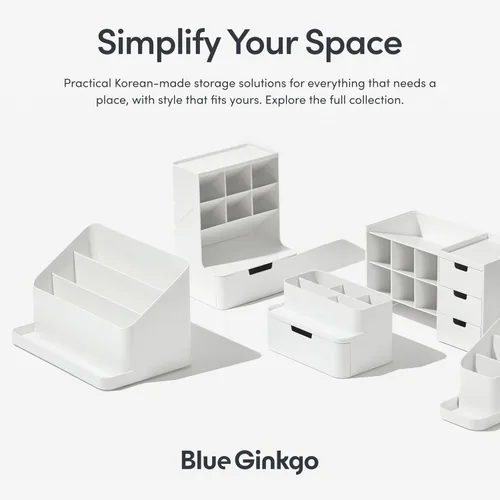 Vista 6 de BLUE GINKGO Bandeja de escritorio – Organizador fabricado en Corea para notas, bolígrafos, lápices y accesorios (doble cara, beige)