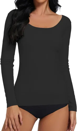 Vista 5 de YYA Camisas básicas de manga larga de 3 piezas para mujer, térmicas, cálidas, cuello redondo, elásticas, ajustadas, camiseta de capa S-XL