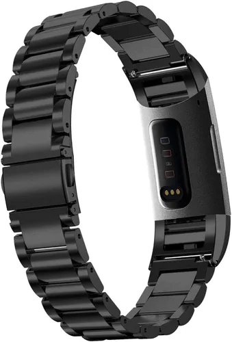 Vista 2 de Moran Correa de reloj de acero inoxidable compatible con Fitbit Charge 4/Charge 3/SE, correa de metal de repuesto para mujeres y hombres Negro