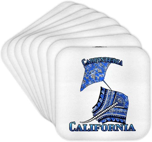 Vista 3 de 3dRose Blue Tribal Stingray for Any Vacation to Carpinteria, California Set of 4 Coasters - Cork