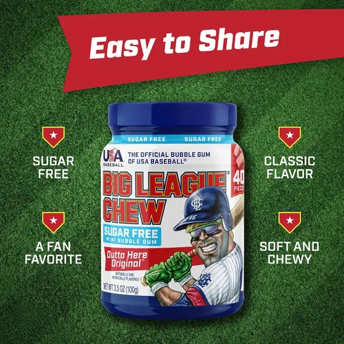 Vista 4 de Big League Chew Mini tarros de goma de mascar sin azúcar, sabor original