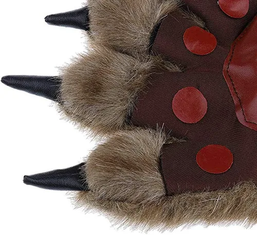 Vista 5 de 1 par de guantes de pata peluda de animales de Halloween, hombre lobo, oso diablo, guantes horribles para manos peludas, guantes de garra