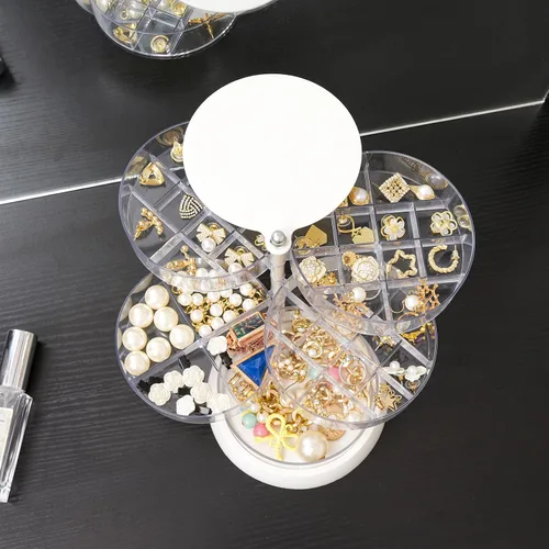 Vista 3 de Cq acrylic 360 Degree Rotating Jewelry Box,Small Jewelry Storage Box Earring Holder for Women,5 Layer Travel Jewelry Case With Lid,Mini Jewelry Case