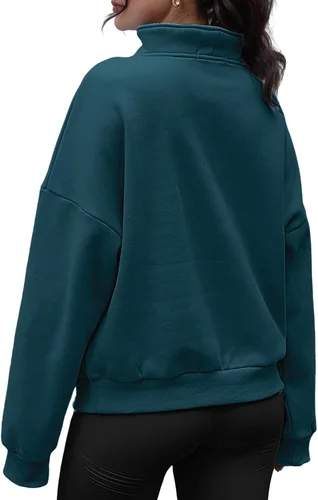 Vista 3 de Trendy Queen Sudaderas con media cremallera, sudaderas con capucha de gran tamaño, suéteres de otoño 2023 Y2K ropa de invierno