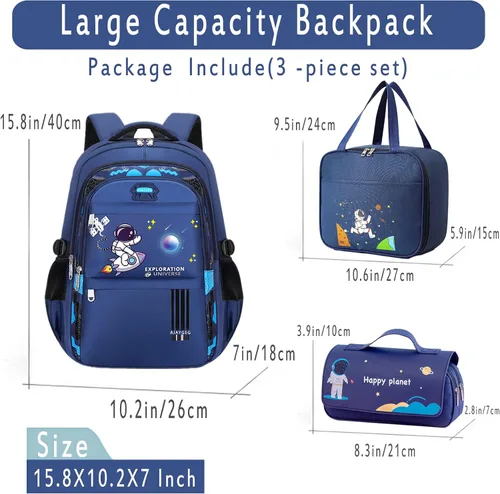 Vista 2 de IHZZ Mochila para niños, mochila para niños, mochila para niños, mochila escolar ligera impermeable con bolsa de almuerzo y estuche para lápices