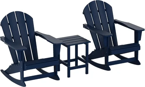 Vista 21 de Malibu - Sillas mecedoras Adirondack para patio al aire libre con juego de mesa auxiliar, gris