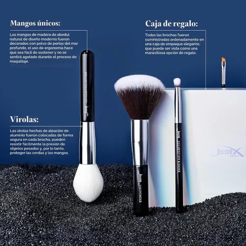Vista 4 de Jessup Juego de 25 brochas de maquillaje profesional, base, polvo, corrector, sombra de ojos, difuminado, rubor, iluminador, brochas de cerdas