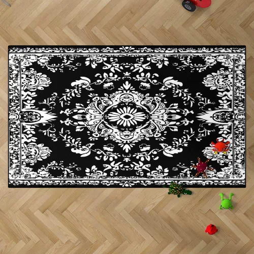 Vista 13 de TOMWISH - Alfombra abstracta pintada a mano en blanco y negro con pintura dorada, sala de estar, dormitorio, decoración de suelo, alfombra