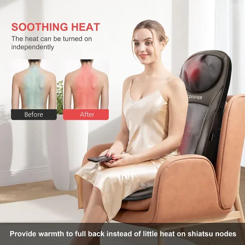 Vista 7 de COMFIER Shiatsu - Masajeador de cuello y espalda con calor, almohadilla ajustable para silla de masaje, cojín de asiento de masaje