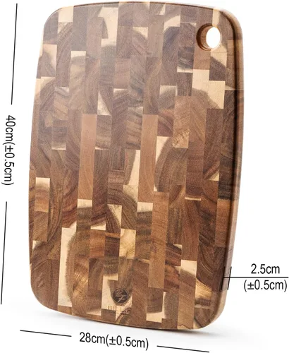 Vista 2 de Tabla de Cortar de Madera Bloque de Carnicero, Tabla de Cortar de Madera con Mangos para Carne Queso Tabla de Charcutería, Ideal para Cortar