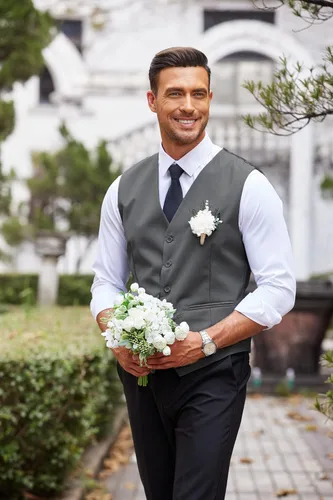 Vista 2 de COOFANDY Chaleco de traje de negocios para hombre, chaleco de vestir casual, chaleco ajustado