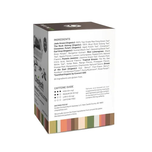 Vista 8 de CHAYEAH, Colección Premium de Té (16 Sobres de Té Pirámide, 8 Sabores Surtidos), Pack de Variedad de Muestra de Té Verde, Negro, Oolong, Pu’erh &