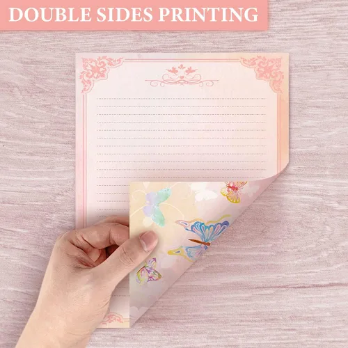 Vista 5 de Anzon Mories Juego de papelería de 72 piezas (48 hojas de papel y 24 sobres) de 8.5 x 11 pulgadas, letras gruesas de acuarela rosa para niñas, papel