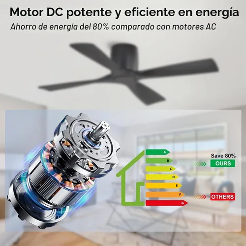 Vista 6 de WINGBO - Ventilador de techo sin luz - 48 pulgadas, ventilador de techo empotrado de madera sólida con control remoto, 4 aspas reversibles, motor DC