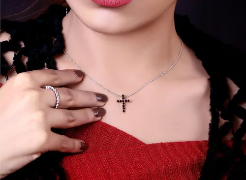 Vista 2 de Dazzlingrock Collection Round Gemstone or Diamond Cross Pendant with 18 inch Chain for Her in Gold