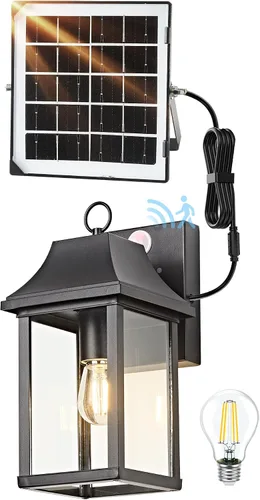 Vista 9 de OKELI Luces de porche para exteriores, con sensor de movimiento del atardecer al amanecer, farol solar de pared, panel separado y batería Negro B
