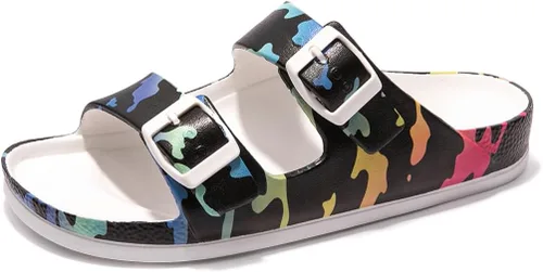 Vista 37 de FUNKYMONKEY - Sandalias bajas cómodas para mujer, hechas de etilvinilacetato, ajustables con hebilla doble