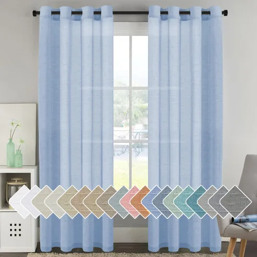 Vista 54 de H.VERSAILTEX Cortinas de lino de mezcla natural para sala de estar/cortinas de lino semitransparentes reductoras de luz de 54 pulgadas de largo