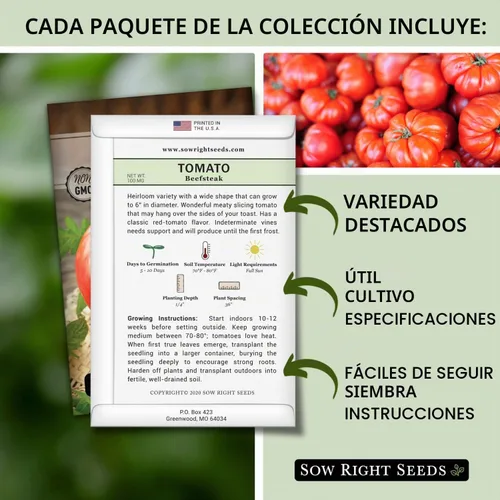 Vista 2 de Sow Right Seeds - Colección de semillas de tomate estilo bistec