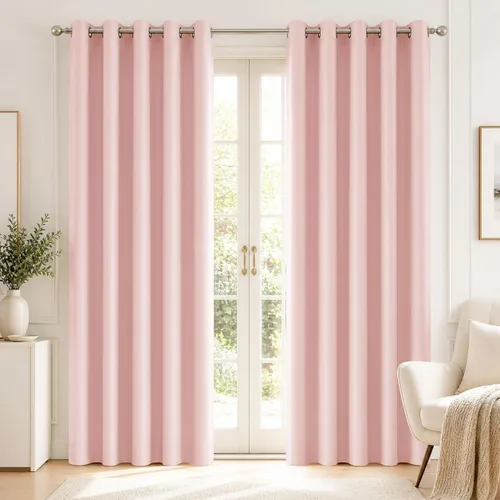 Vista 61 de Deconovo Cortinas opacas 100% con forro negro, cortinas con ojales aisladas térmicamente que reducen el ruido, doble capa para oscurecer