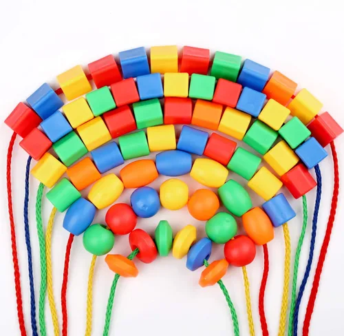 Vista 2 de BMTOYS Cuentas de cordones para niños, 70 cuentas de roscado, juguetes de terapia ocupacional para niños, habilidades motoras finas, actividades
