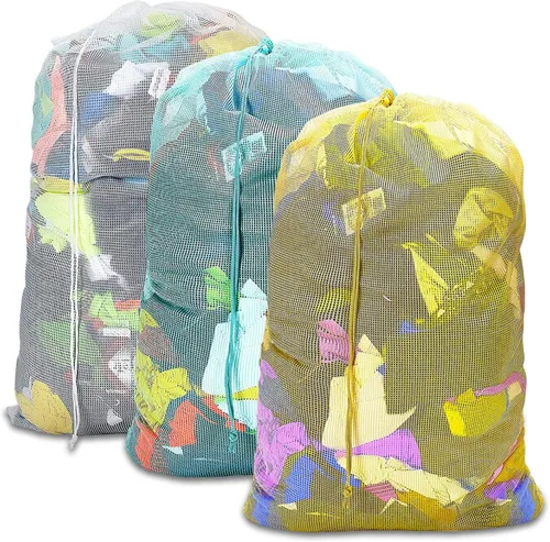 Vista 10 de Bolsas de lavandería de malla resistente de 24 x 36 pulgadas con cierre de cordón, paquete de 3, color negro