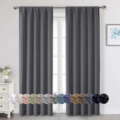 Vista 69 de Cortinas opacas para dormitorio, sala de estar, juego de 2 paneles de 54 pulgadas de largo, cortinas de oscurecimiento de habitación con aislamiento