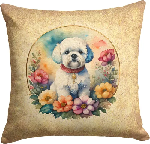 Vista 241 de Caroline's Treasures DAC2072PW1414 Affenpinscher and Flowers - Almohada decorativa de tela, lavable a máquina, para interiores y exteriores