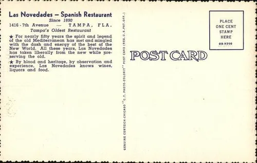 Vista 2 de Los Novedades - Restaurante Español Tampa, Florida FL Postal antigua original