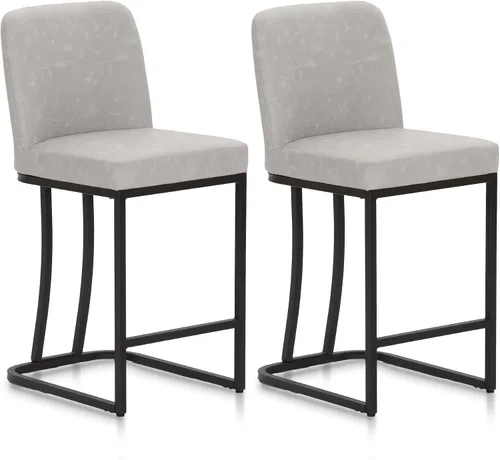 Vista 23 de ALPHA HOME Taburetes de mostrador con respaldos, taburetes de bar de 24 pulgadas para isla de cocina, silla de bar tapizada de piel sintética