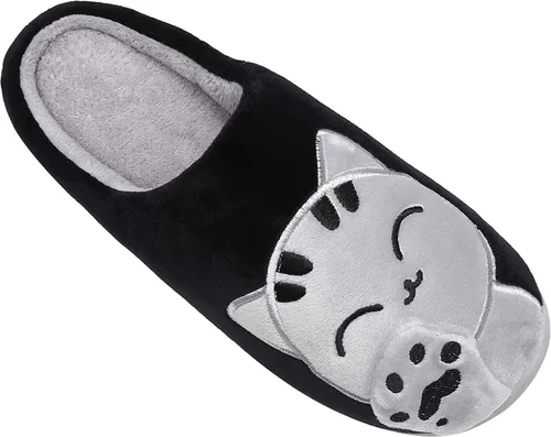 Vista 3 de Rojeam - Zapatos de felpa con diseño de gato para mujer, cálidos, antideslizantes, antideslizantes, para mujer y hombre