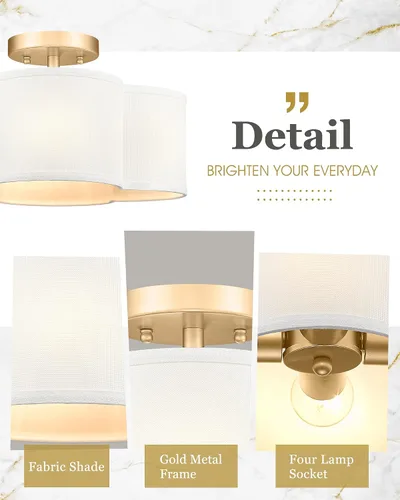 Vista 3 de Lámpara de techo de montaje empotrado dorada, 13 pulgadas, accesorios de iluminación de techo para dormitorio, pasillo, cocina