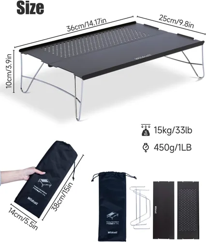 Vista 3 de WildCall - Mesa de excursión ultraligera, mini mesa plegable para acampar Con bolsa de transporte, mesa de aluminio portátil compacta