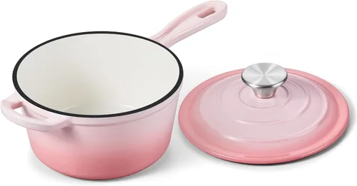 Vista 12 de Onader Sartén de hierro fundido esmaltado, cacerola pequeña de 1 cuarto de galón con tapa, olla de hierro fundido, horno holandés esmaltado, Blanco