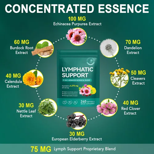 Vista 4 de Suplementos de drenaje linfático liposomal 21 en 1, suplemento de apoyo del sistema linfático de 4275 mg para mujeres y hombres, mezcla de hierbas