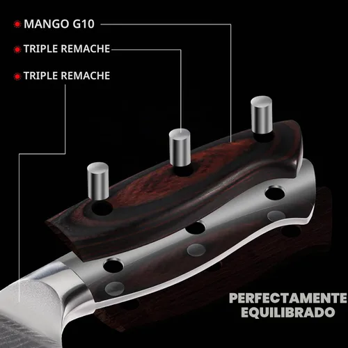 Vista 5 de Ambertronix Cuchillo de chef profesional de Damasco de 8 pulgadas, cuchillos de cocina hechos de acero inoxidable japonés VG-10 con patrón único
