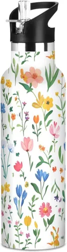 Vista 20 de Flowers Carnation Iris Peonies - Botella de agua reutilizable con aislamiento de doble pared con tapa de pajilla, sin BPA, a prueba de fugas