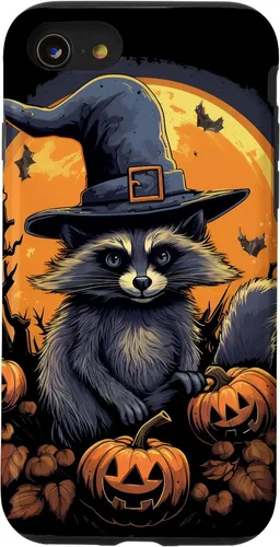 Vista 18 de iPhone 16 Raccoon Witch Hat Pumpkins Halloween Costume Case