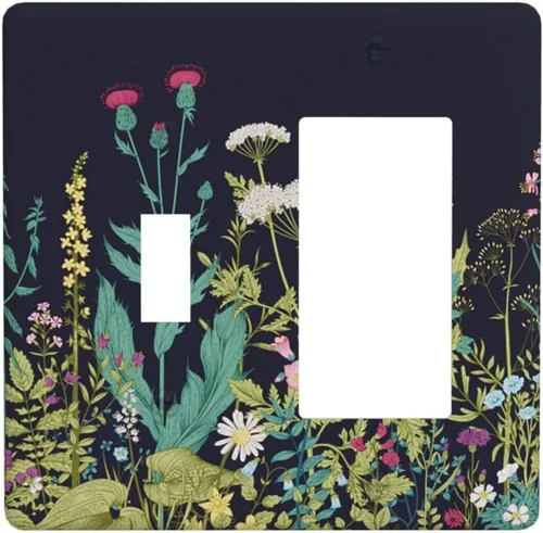 Vista 100 de Placa de Pared en Blanco de 1-Gang Sin Dispositivo Beige Lindo Vintage Boho de los 70s Hongo Fungus Planta Floral Botánica Libélula Interruptor