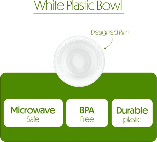 Vista 6 de PLASTICPRO 100 piezas de cuencos de plástico blanco de 5 oz de calidad premium, platos ligeros desechables, cuencos pequeños de plástico
