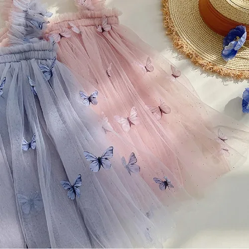Vista 5 de Miipat Vestido de tul sin mangas para niñas pequeñas, vestido de tutú de mariposa floral para niñas pequeñas, vestidos de princesa para fiesta