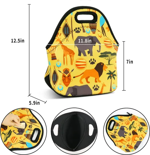 Vista 4 de Violet Mist Bolsa lonchera de almuerzo de neopreno, reutilizable, aislante, para escuela, picnic, bolsa de almuerzo, organizador para mujeres, Africa