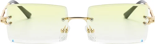 Vista 4 de LASPOR Gafas de sol rectangulares sin montura retro para mujeres y hombres, lentes teñidas de metal dorado, sin marco, gafas cuadradas vintage