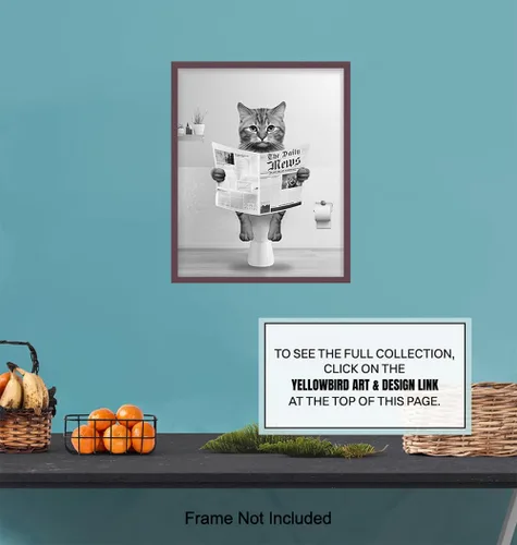 Vista 7 de Arte de pared de baño para amantes de los gatos, accesorios de baño para niños, mujeres y hombres, bonito arte de pared de gato, decoración de niña