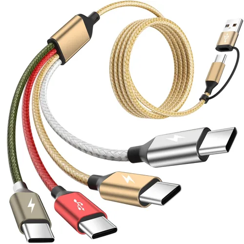 Vista 16 de Cable divisor USB C multi carga para múltiples dispositivos, cable de carga rápido 4 en 1, cable de carga de teléfono USB C trenzado con 4 Azul