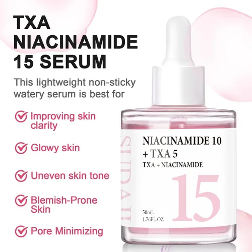 Vista 2 de TXA + niacinamida 15% (1.76 fl oz) Suero facial brillante, ácido hialurónico, ácido tranexámico, vitamina B12, suero facial para tono de piel