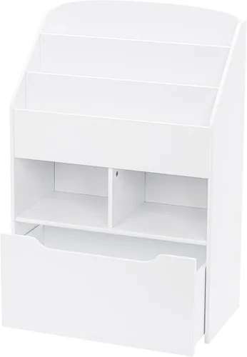 Vista 8 de UTEX Estantería para niños con caja de juguetes móvil, estante para libros y almacenamiento de juguetes, estante de exhibición de libros para niños
