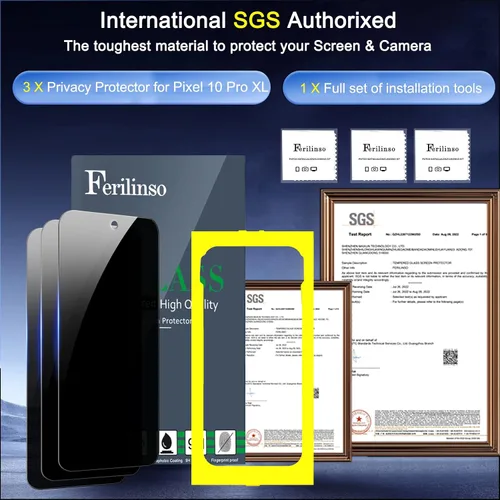 Vista 3 de Ferilinso [Instalación Automática de Polvo] Pack de 3 Protectores de Pantalla de Privacidad para Google Pixel 10 Pro XL, Accesorios Compatibles